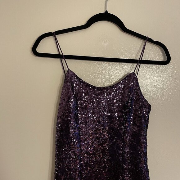 Lulus Women S Holiday Bring It Purple Sequin Spaghetti Straps Bodycon Mini Dress - Picture 4 of 11
